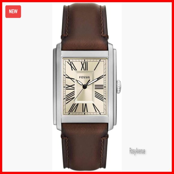 Men's Stainless Steel Quartz Watch Leather Strap 30mm Case Water Resistant
